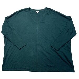 Pure Jill J. Jill Sweater Womens Large Green V-Neck Oversized Cotton Blend Knit
